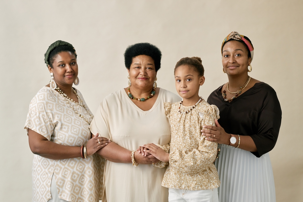 Portrait,Of,Three,African,American,Women,And,Girl,In,Casual